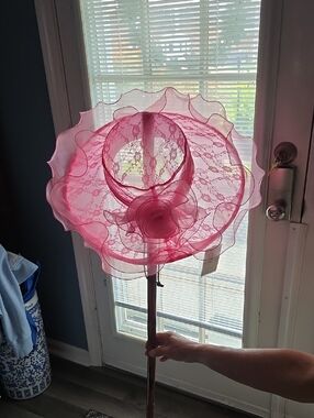 San Diego Hat Company Pink Lace Wide Brim Floral Church Hat